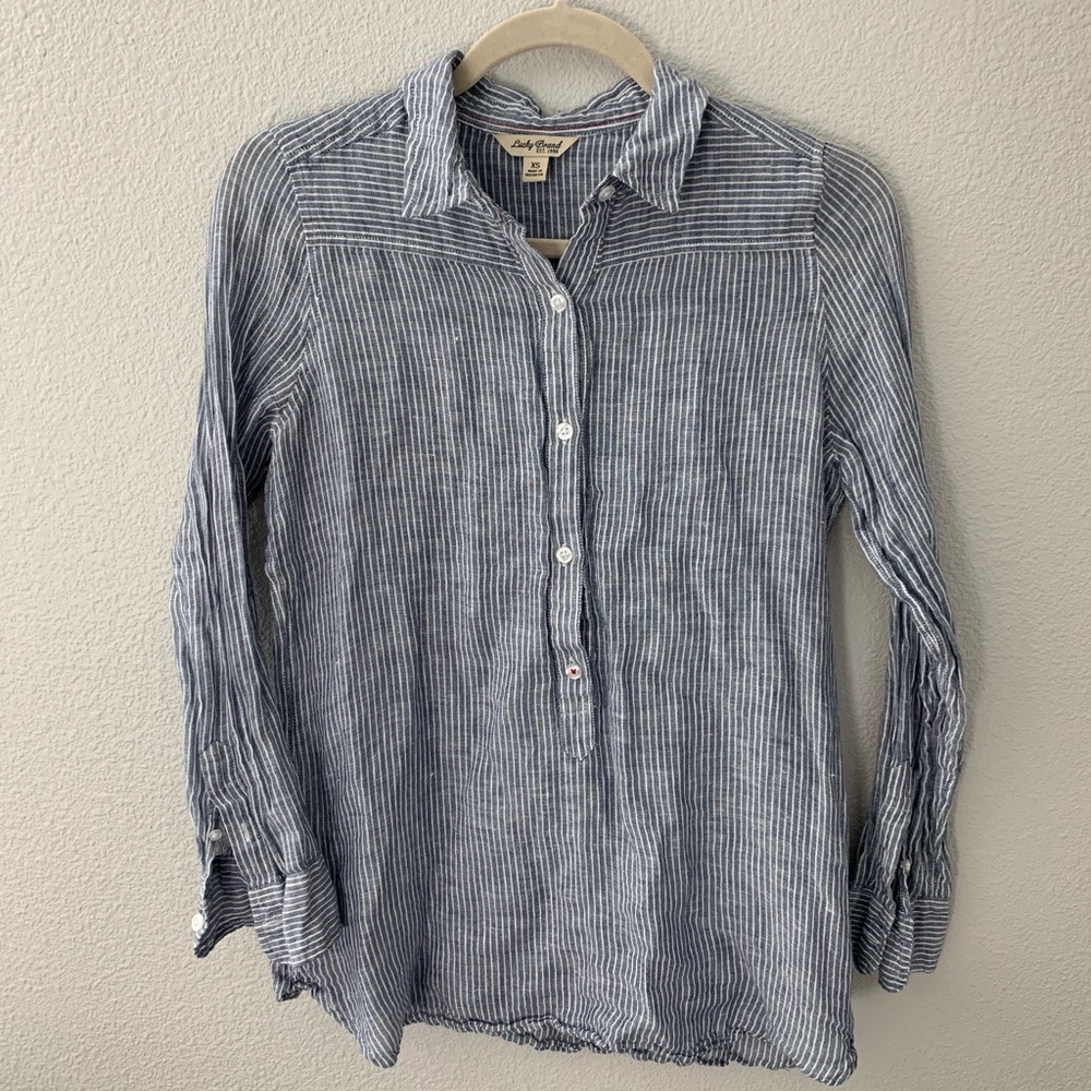 Lucky Brand ½ Button-Down Linen Blend Tunic Top